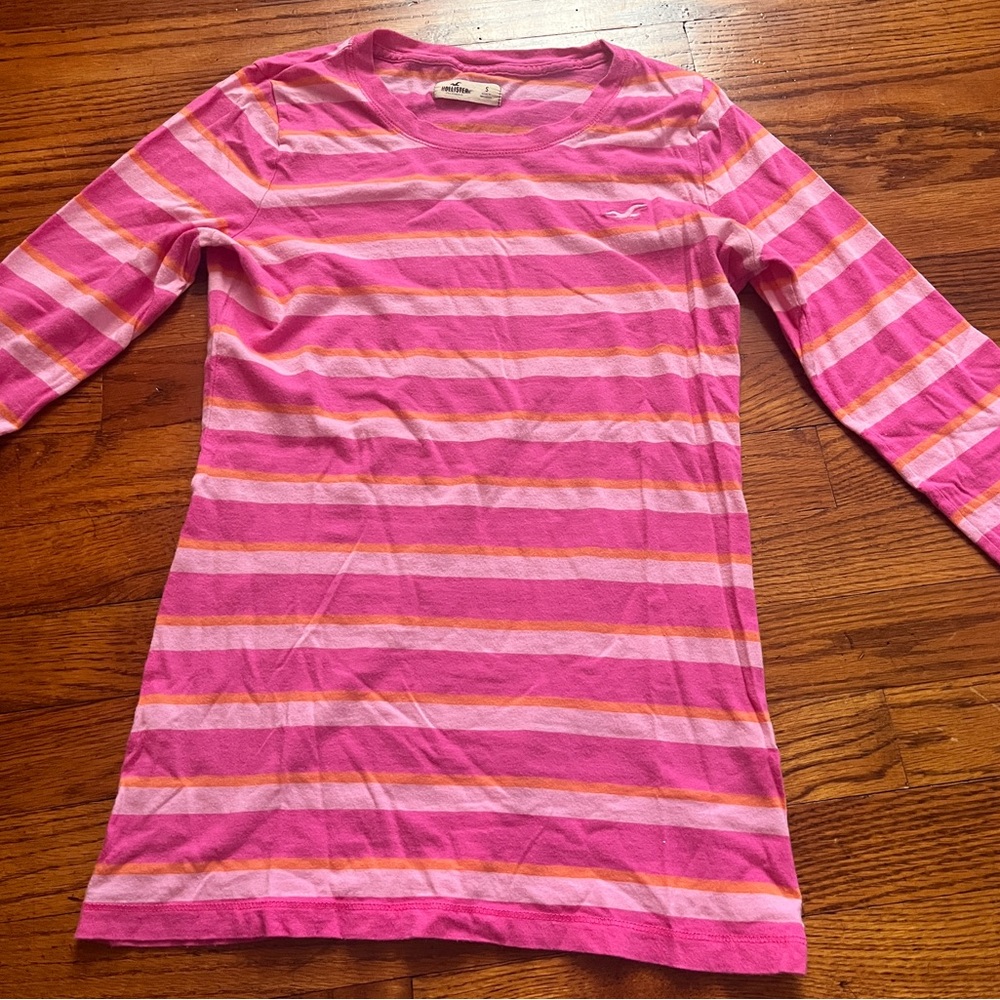 Hollister Pink and Orange Striped Long Sleeve Size Small